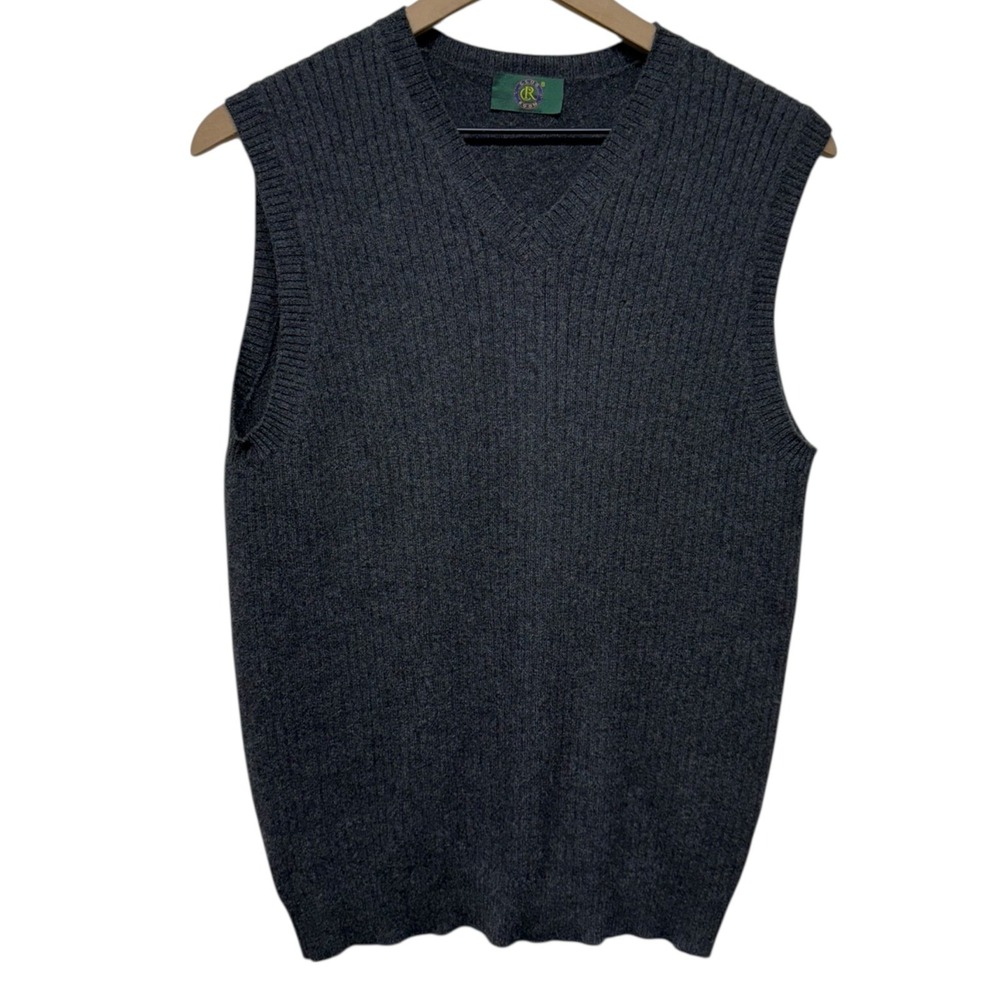 Club Room 100% Cashmere Sz M Sweater Vest Gray Ribbed Preppy Pullover V-Neck